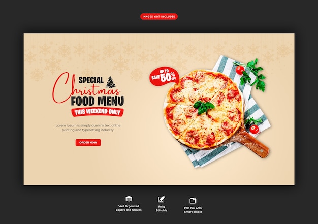 Merry Christmas Food Menu and Delicious Pizza Web Banner Template – Free to Download