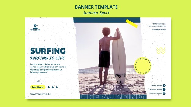 Summer Surfing Banner Template for Free Download