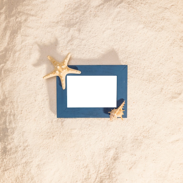 Blue Photo Frame with Dried Star on Beach – Free Download