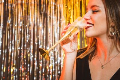 New Year Celebrations with a Woman Drinking – Free Download