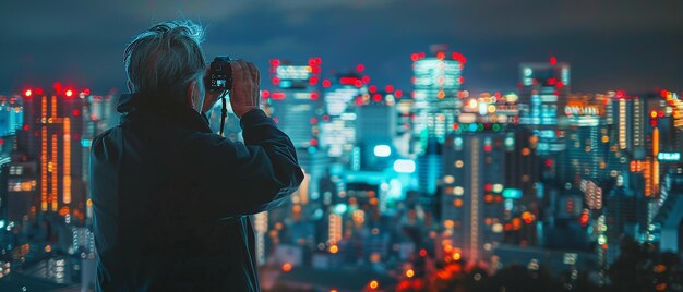 Elderly Man Capturing Urban Skyline – Free Download