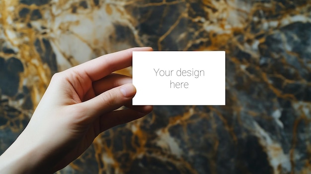 Business Card Mockup in Hand on Marble Surface – Free Download