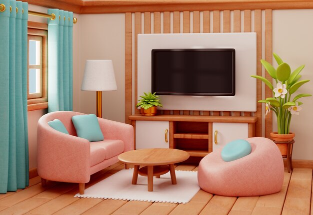 3D Living Room Illustration – Free Download, Download Free Stock Photo