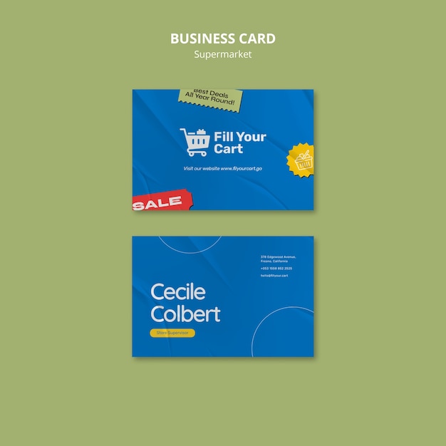 Horizontal Business Card Template for Supermarkets – Free Download