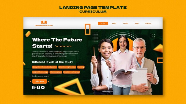 School Curriculum Subjects Landing Page Template for Free Download