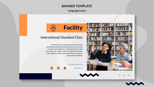 Dutch Language Learning Classes Horizontal Banner Template with Dots Design – Free Download