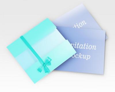 Two Blue and White Paper Mockups Featuring Invitation Design – Free Download