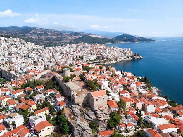 Multiple Buildings and Fort Surrounded by Green Hills in Kavala, Greece – Free Download