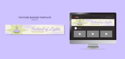 Happy Diwali YouTube Banner in Flat Design – Free Download