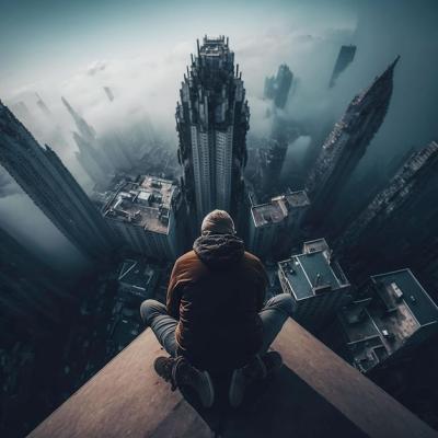 A Man Sitting on a Ledge Overlooking the City – Free Download