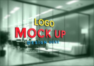 Realistic 3D Glass Wall Logo Mockup PSD for Office Glass Partition – Free Download