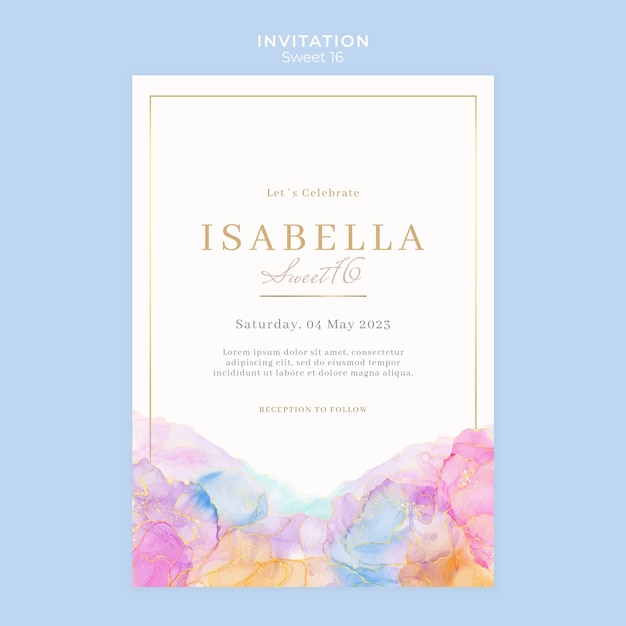 Sweet 16 Invitation Template in Watercolor Design – Free Download