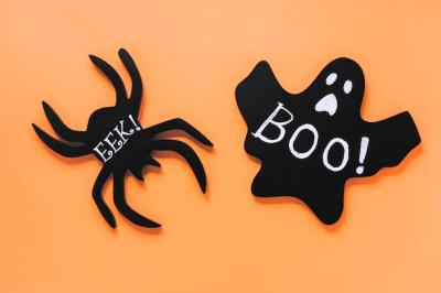 Paper Ghost and Spider with Boo! and Eek! Inscriptions – Free Stock Photos for Download