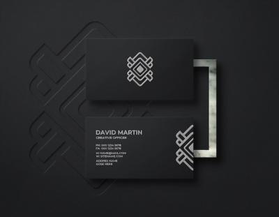 Luxury Logo Mockup on Black Business Card with Embossed and Letterpress Effect – Free Download