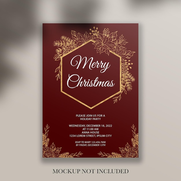 Red Gold Glitter Christmas Party Invitation Card Template – Free Download