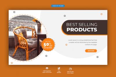 Premium PSD Template for Horizontal Web Banner Featuring Furniture Sale – Free Download