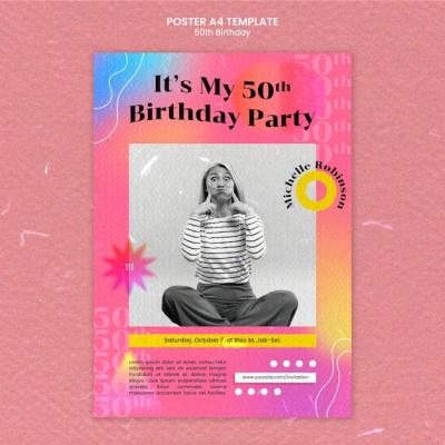 50th Birthday Template in Flat Design – Free Download