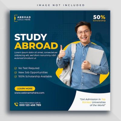 Study Abroad Social Media Post and Web Banner Square Flyer Design Template – Free Download