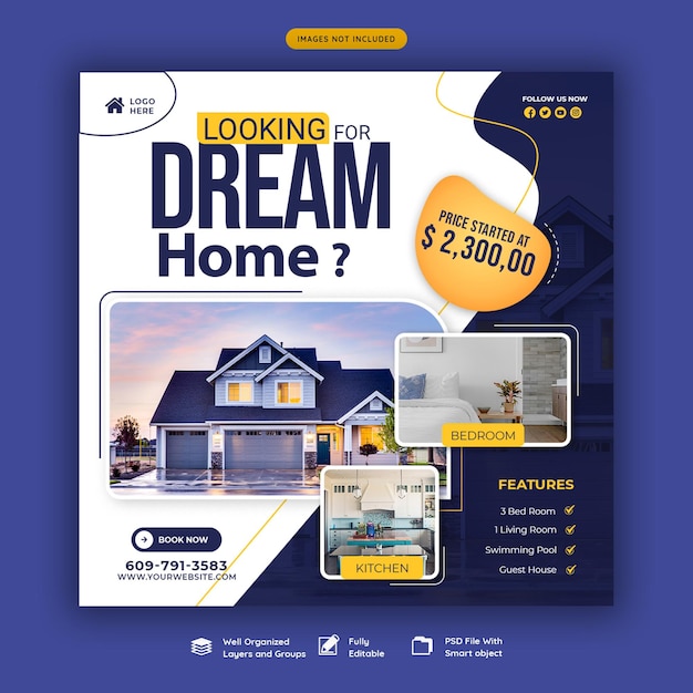 Real Estate House Property Instagram Post and Social Media Banner Template – Free Download