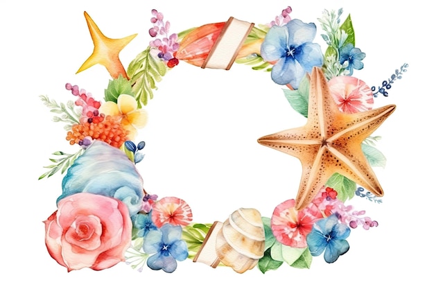 Watercolor Summer Wreaths on White Background – Free Download