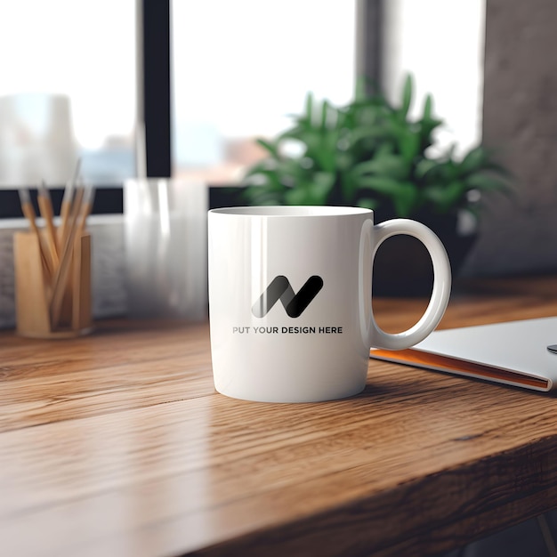 Ceramic Mug on Office Table – Free Download PSD Template