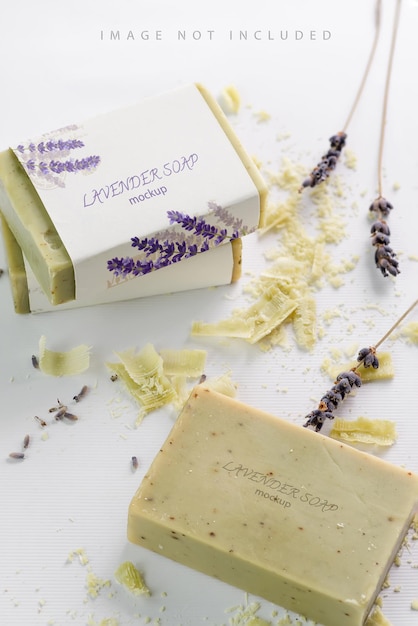 Natural Herbal Soap Mockup Close-Up with Lavender Flowers – Free Stock Photo for Download