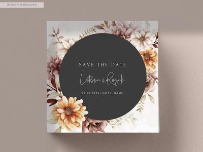 Watercolor Autumn Flower and Leaves Wedding Invitation Template – Free Download