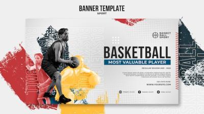 Horizontal Basketball Banner Template Featuring Male Player – Free Download