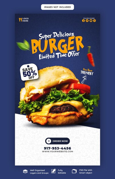 Delicious Burger and Food Menu Instagram and Facebook Story Template – Free Download