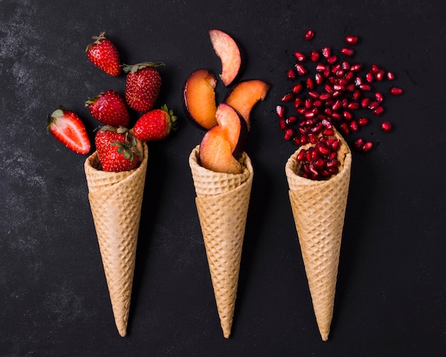 Ice Cream Cones Embellished with Fresh Fruits – Free Download