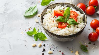 A Bowl of Rice with Tomatoes and Basil – Free Download