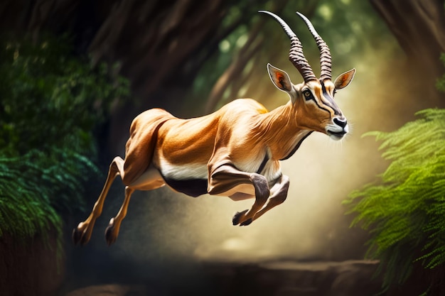 Antelope Leaping Through the Air in Forest – Free Stock Photo for Download