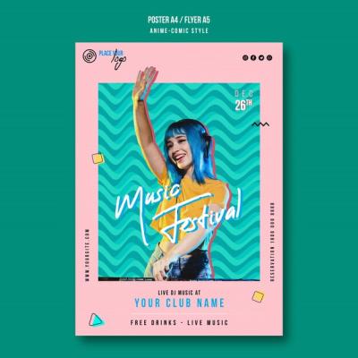 Anime-Comic Style Music Festival Flyer Template – Free Download