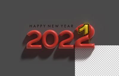 3D Render Happy New Year 2022 Transparent PSD File – Free Download