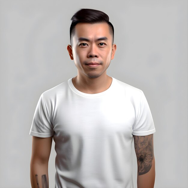 Asian Man in White T-Shirt on Grey Background – Free Stock Photo, Download for Free