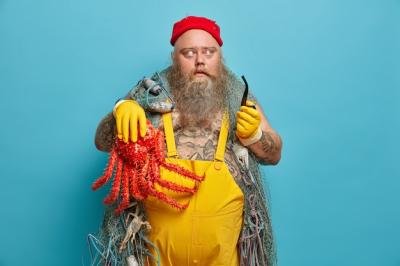 Obese Bearded Male Sailor with Fishing Net – Free Stock Photo, Download for Free