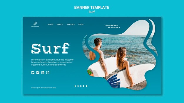 Couple with Surfboards at Seaside Banner – Free Download