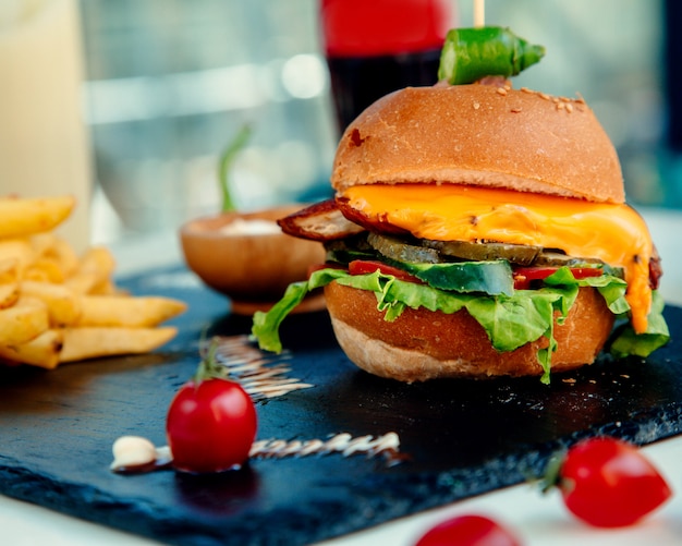 Crispy Chicken Cheeseburger and French Fries – Free Download