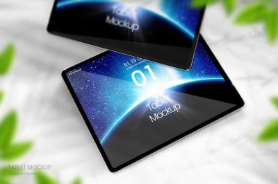 3D iPad Pro Mockup on White Marble Tabletop – Free Download