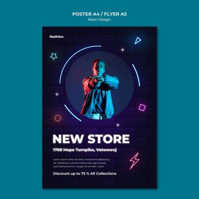 Neon Poster Template for Clothing Store Sale – Free Download