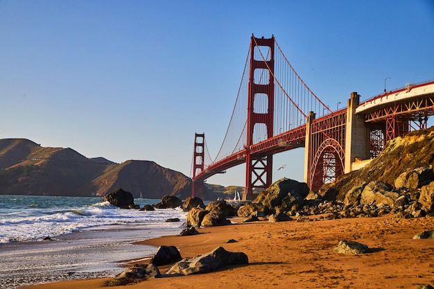 Sunset Over Golden Gate Bridge from Sandy Beaches – Free Stock Photo Download