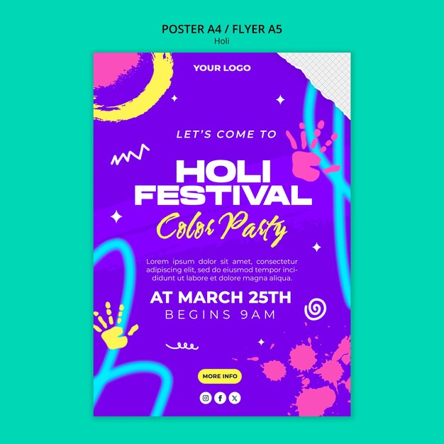 Vibrant Holi Festival Template Design – Free to Download