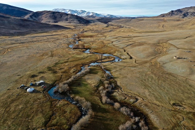 Aerial Shot of a River in Big Dry Grassland – Free Download | Free Stock Photo