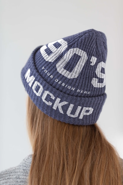 Young Woman Wearing Beanie Mockup – Free Download