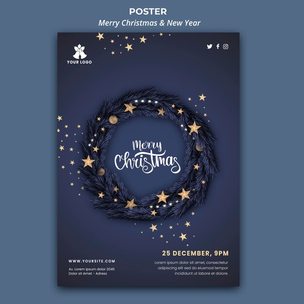 Vertical Poster Template for Christmas and New Year – Free Download