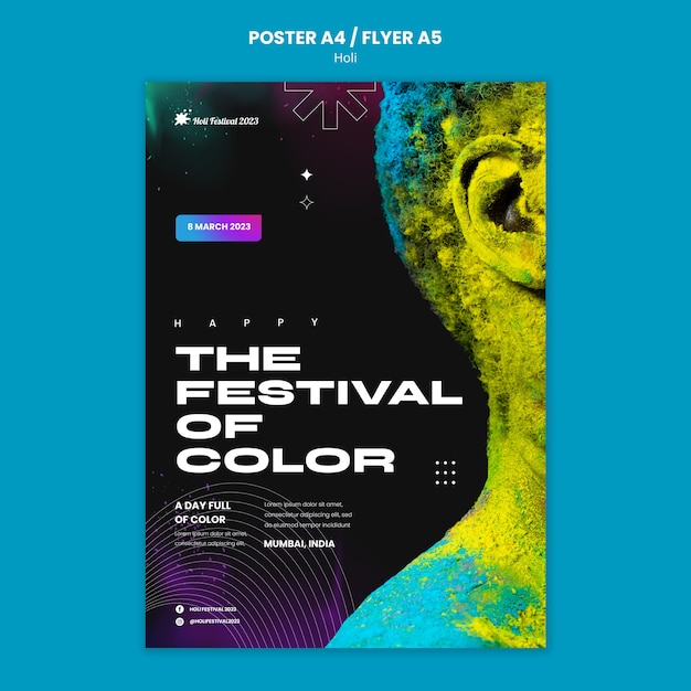 Holi Festival Celebration Poster Template – Free Download, Download Free Stock Photo