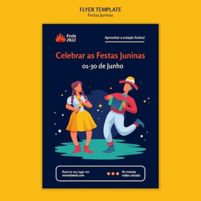 Festas Juninas Poster Template in Flat Design – Free Download