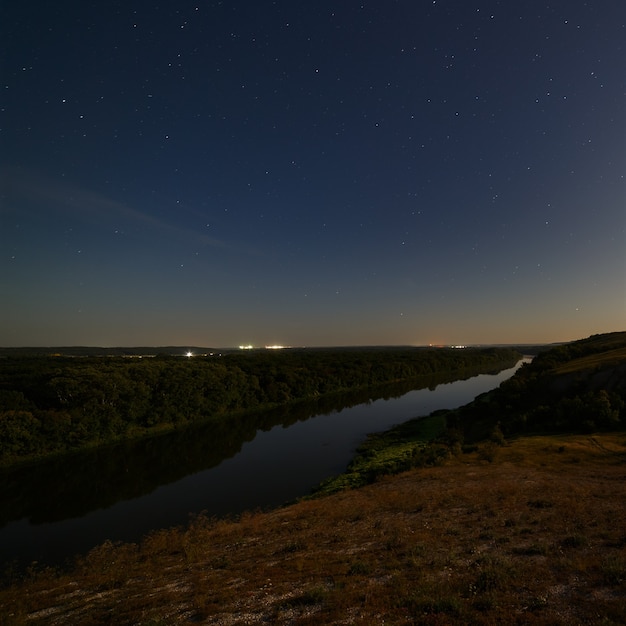 Moonlit Night Sky Over the River | Free Stock Photo for Download