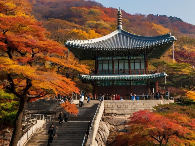 Namsan Tower and Pavilion Surrounded by Autumn Leaves in Seoul, South Korea – Free Download