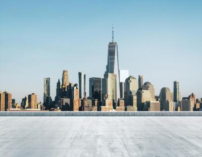 Empty Concrete Rooftop with Stunning New York City Skyline at Morning – Free Download